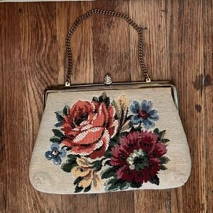 Vintage Tapestry Needlepoint Floral Purse